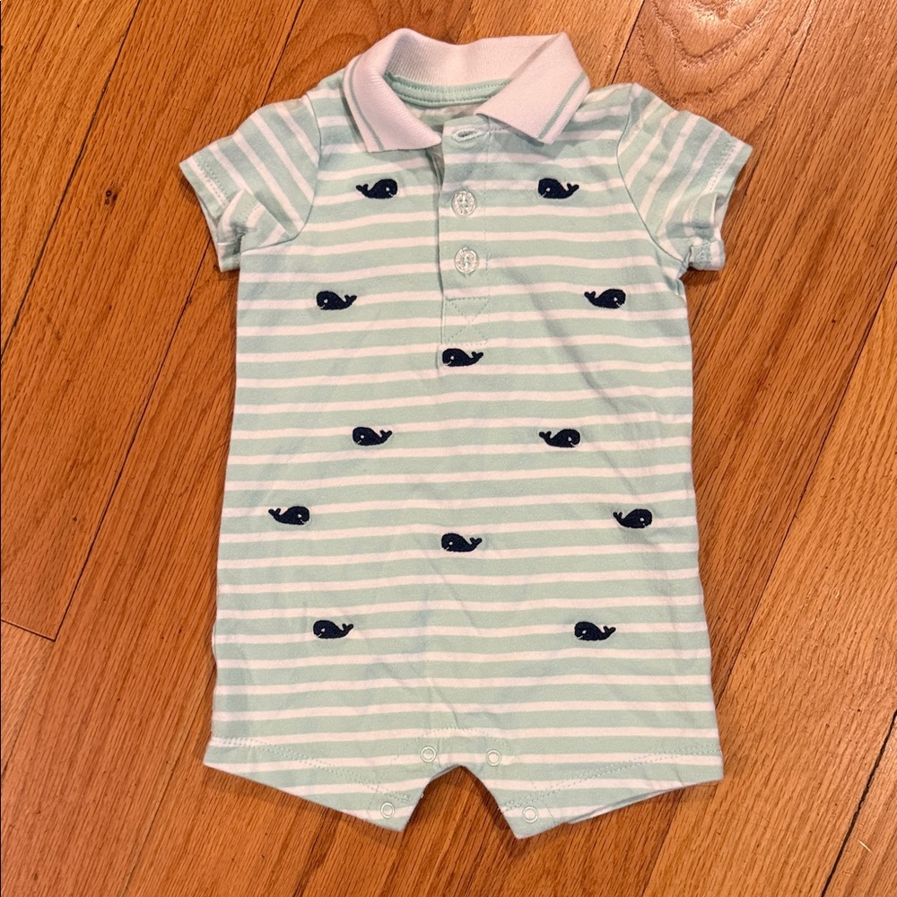 Little Me Mint Striped Whale Bodysuit